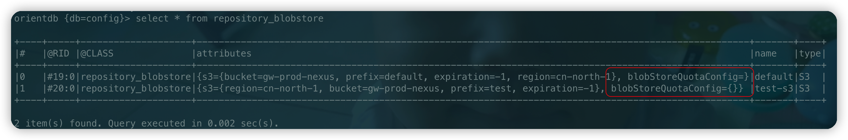 缺少blobStoreQuotaConfig信息