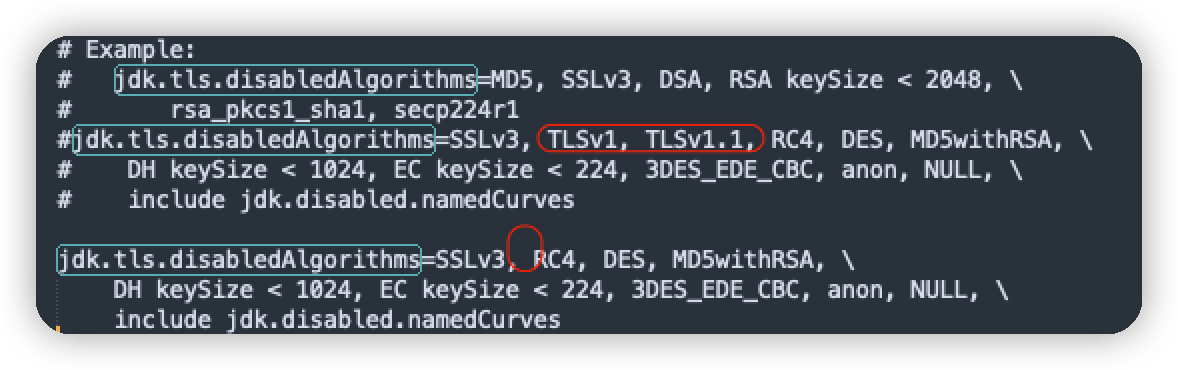 修改disabledAlgorithms参数