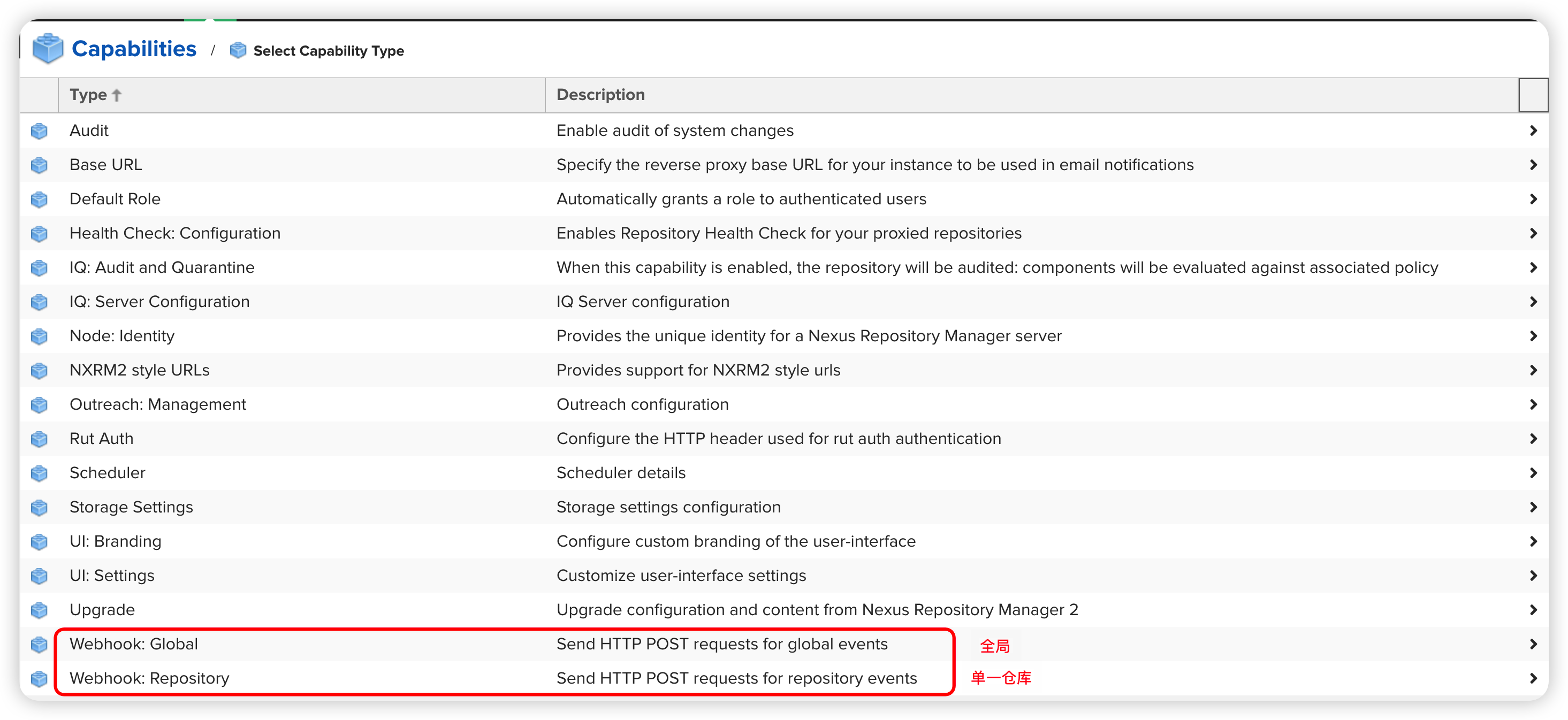 两种类型: 全局和单一仓库
